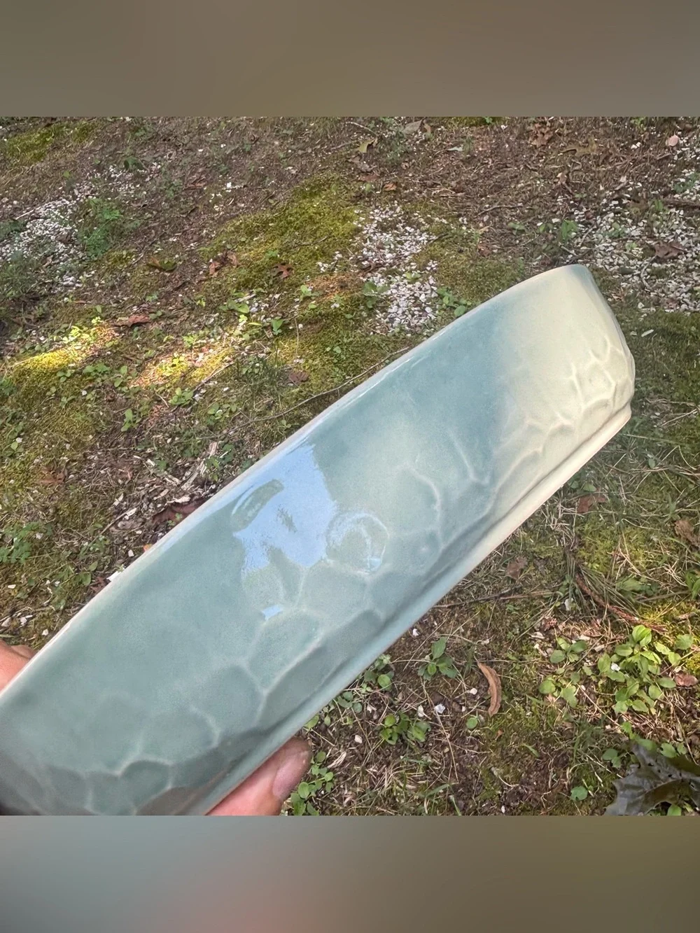 Artisan Studio Pottery 11” Oval Au Gratin Baking Serving Dish Textured Aqua Blue